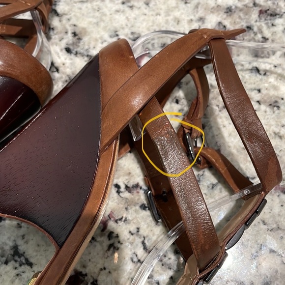 L.A.M.B. By Gwen Stefani Brown Strappy Leather Wedge Heel Sandals - Picture 9 of 10